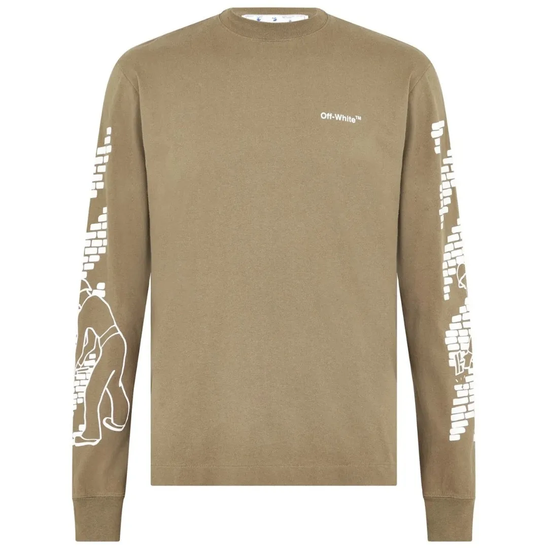 Off-White Bricks Logo Long Sleeve Skate Fit Army Green T-Shirt