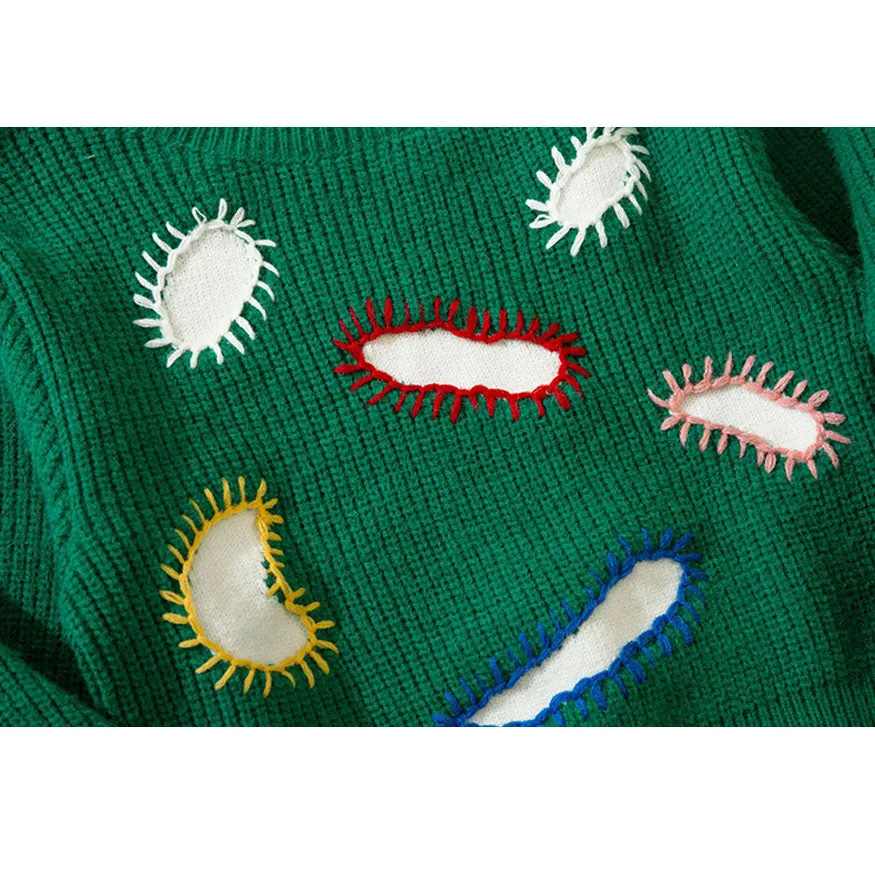 Paramecium Pattern Embroidery Cropped Sweater