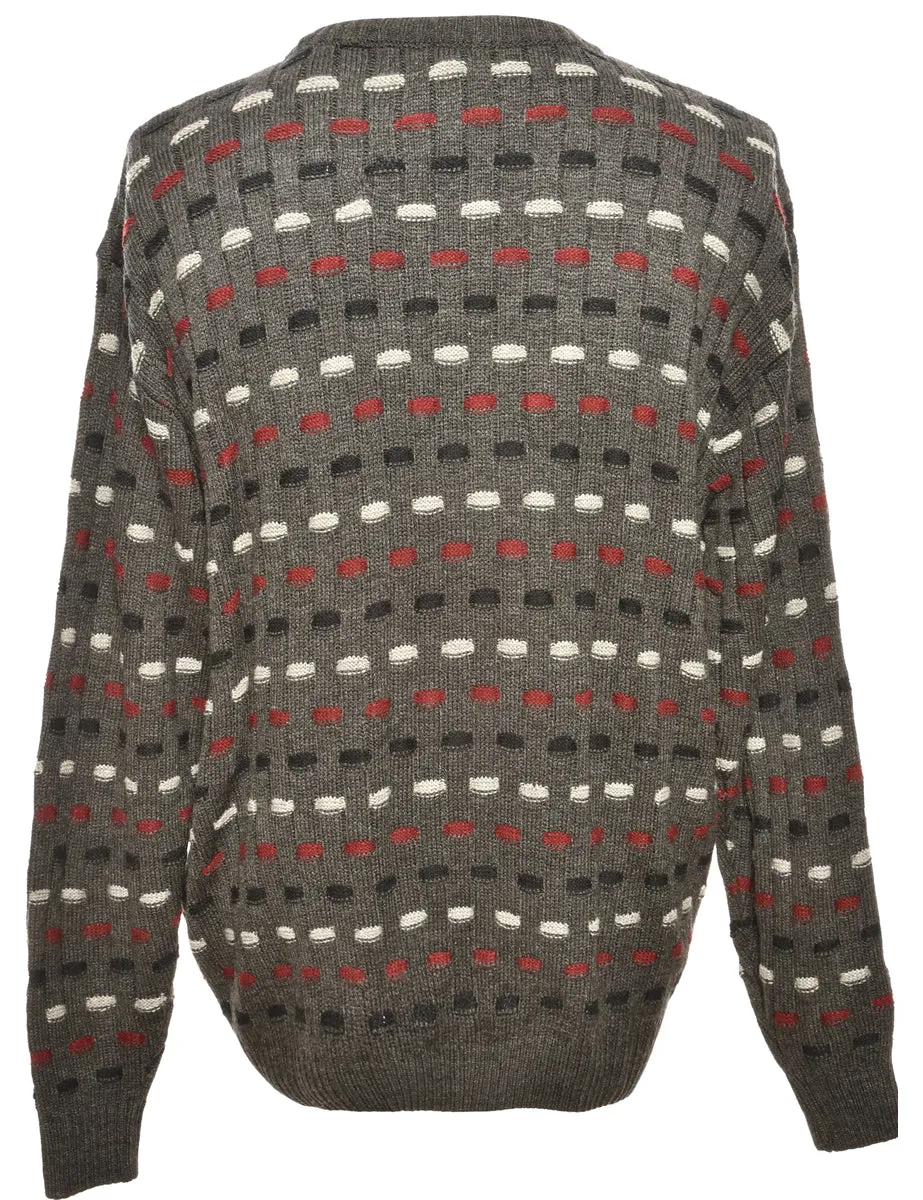 Patterned Dark Grey Jumper - M