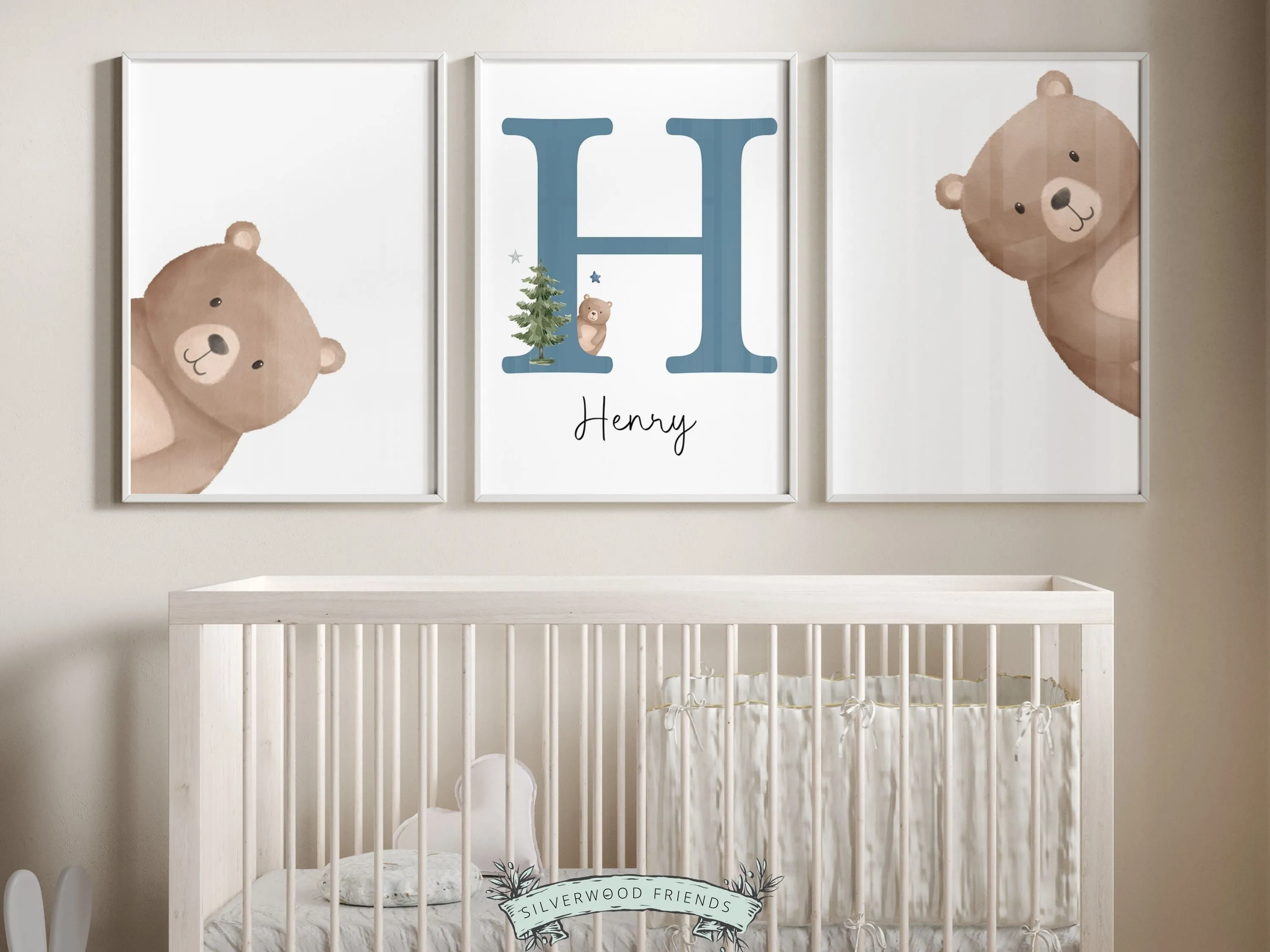 Peeking Bear Nursery Print - Personalised