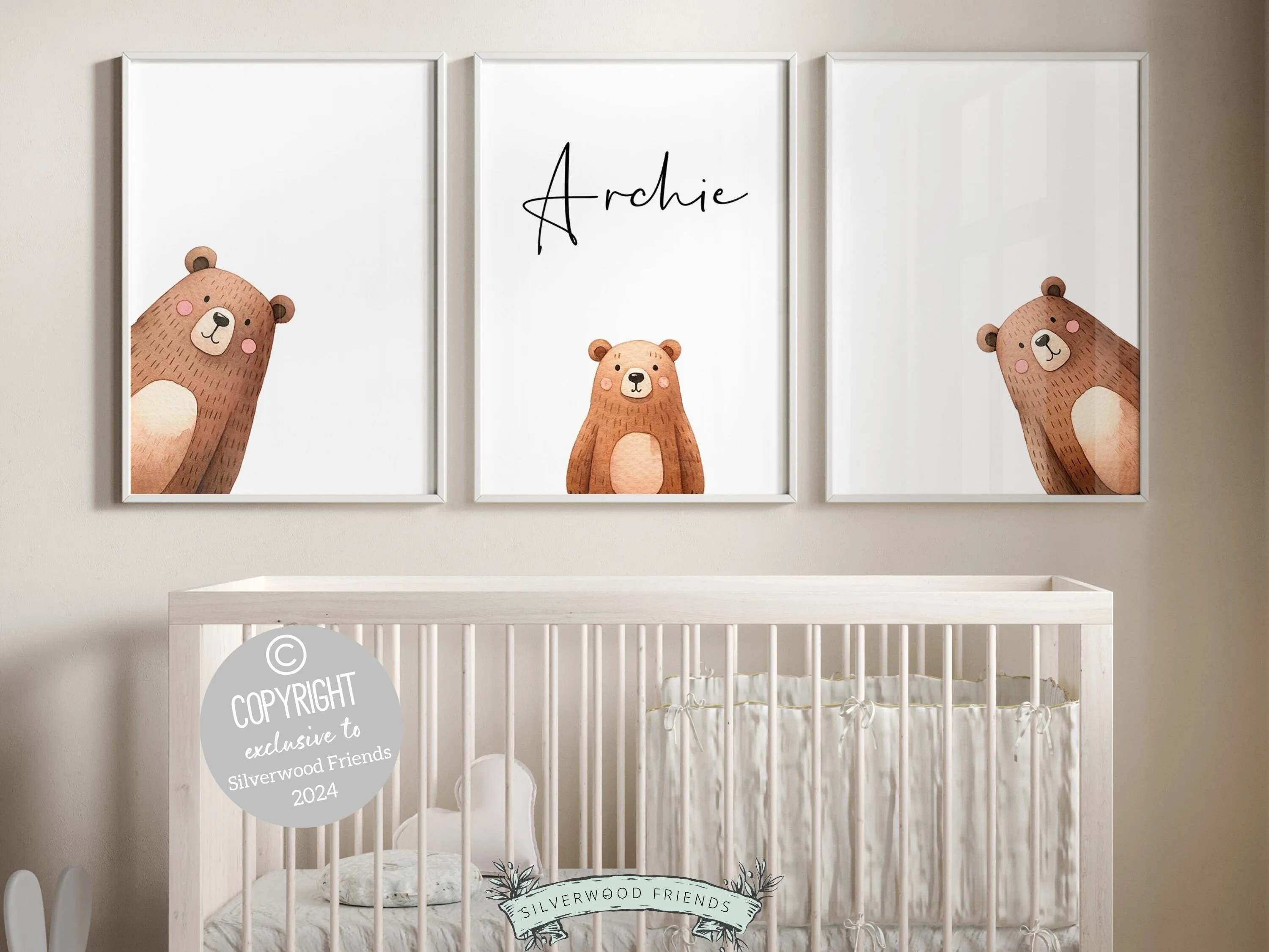 Peeking Bear Nursery Print - Personalised