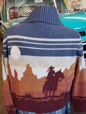 Pendleton Western Scenic Cardigan in Blue/ Rust Multi