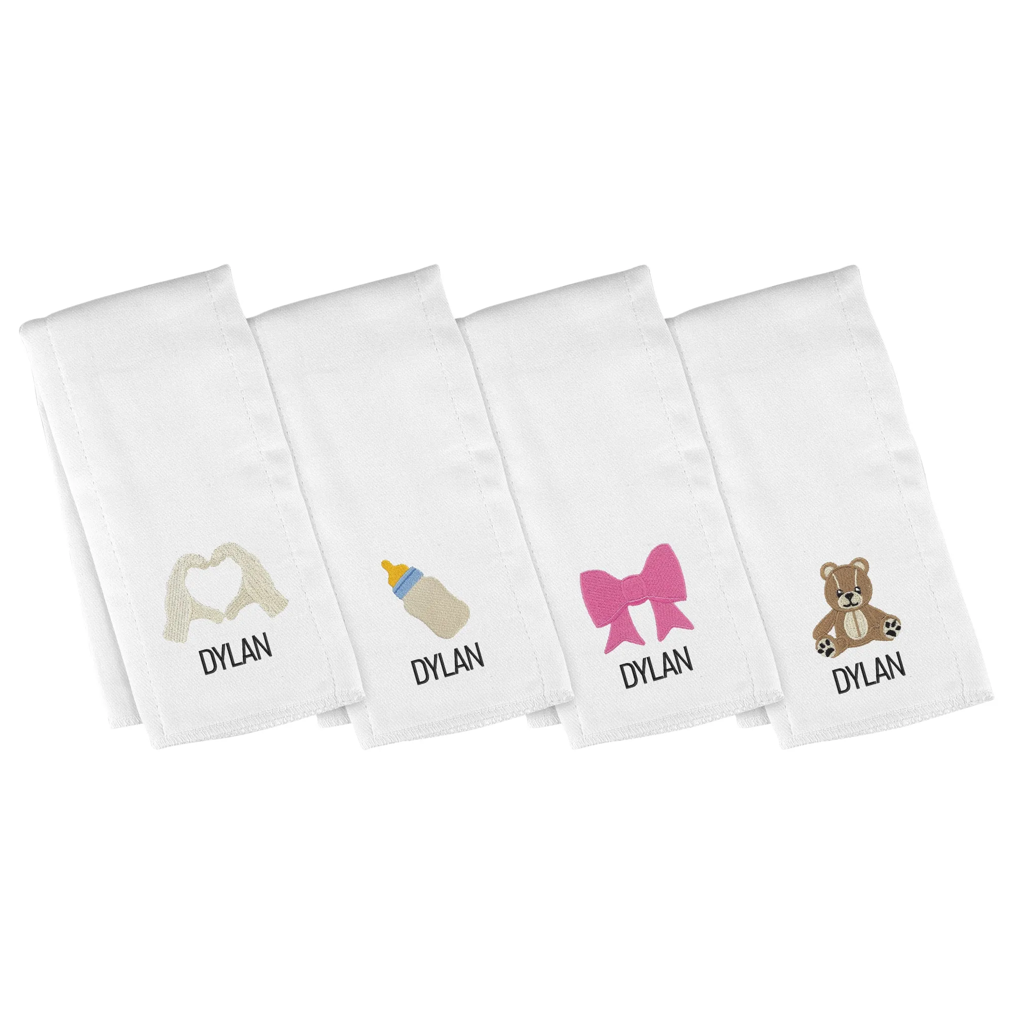 Personalized Emoji Burp Cloth - 4 Pack Baby Girl