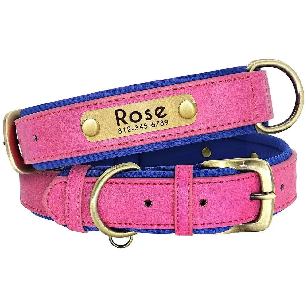 Personalized Leather Dog Collar Leash Set