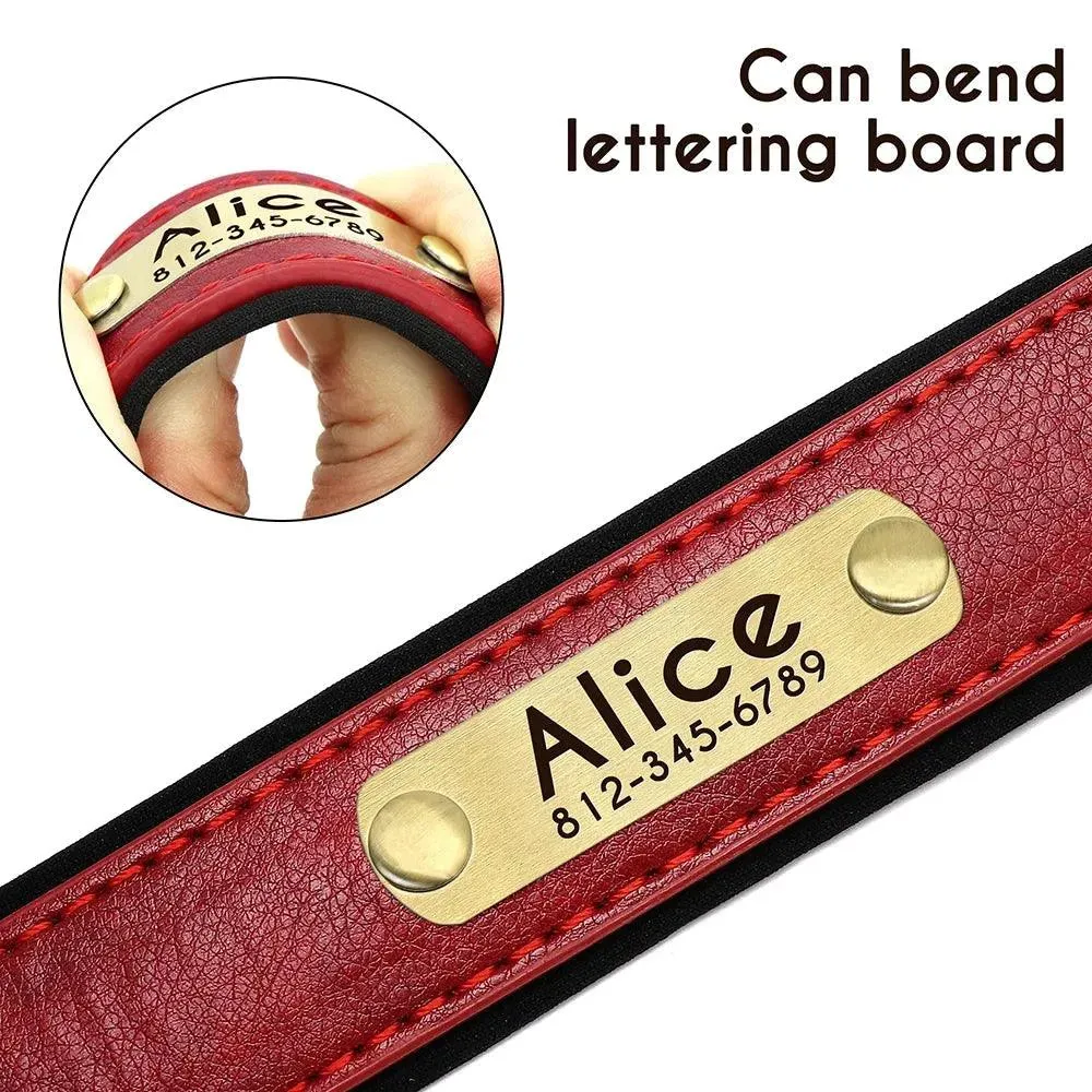 Personalized Leather Dog Collar Leash Set