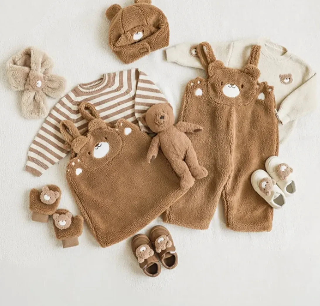 Petite Bear Cozy Teddy Overalls| Brown