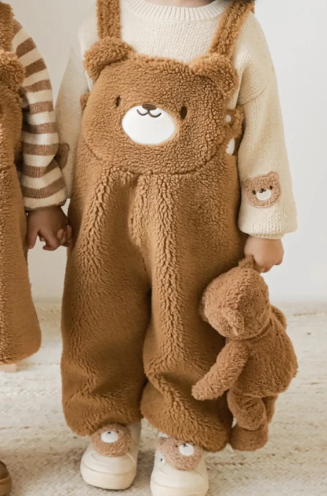 Petite Bear Cozy Teddy Overalls| Brown