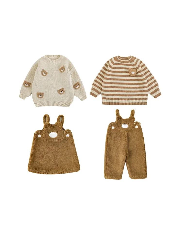 Petite Bear Cozy Teddy Overalls| Brown