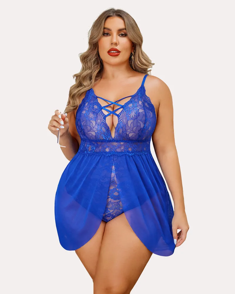 Plus Size Leopard Snap Crotch Babydoll