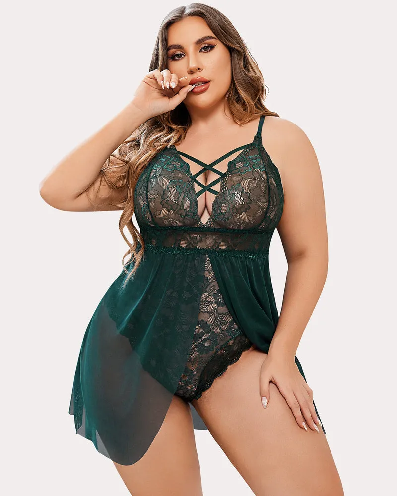 Plus Size Leopard Snap Crotch Babydoll