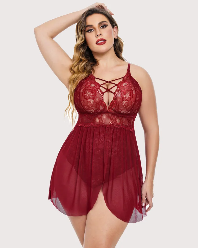 Plus Size Leopard Snap Crotch Babydoll