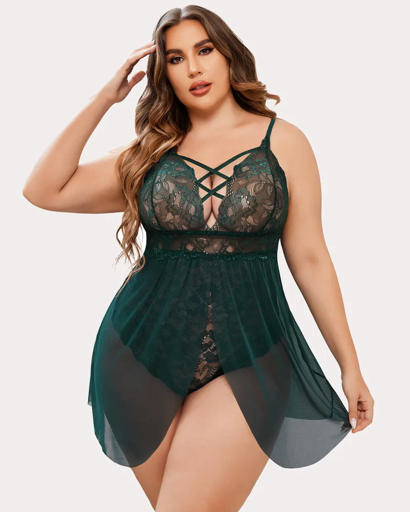 Plus Size Leopard Snap Crotch Babydoll