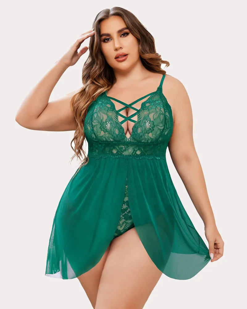 Plus Size Leopard Snap Crotch Babydoll