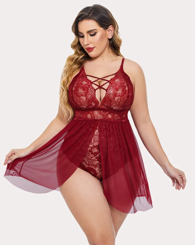 Plus Size Leopard Snap Crotch Babydoll