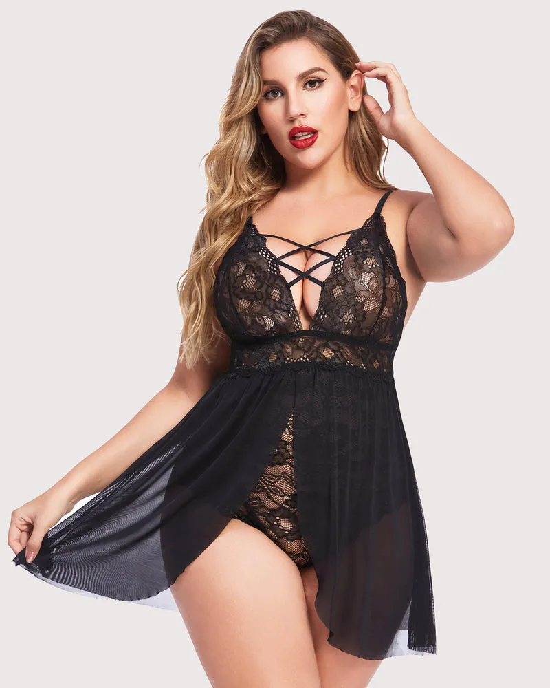 Plus Size Leopard Snap Crotch Babydoll