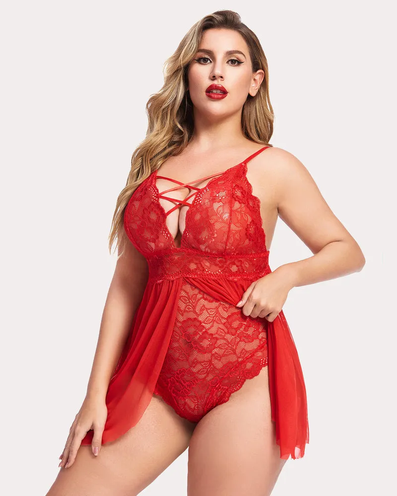 Plus Size Leopard Snap Crotch Babydoll