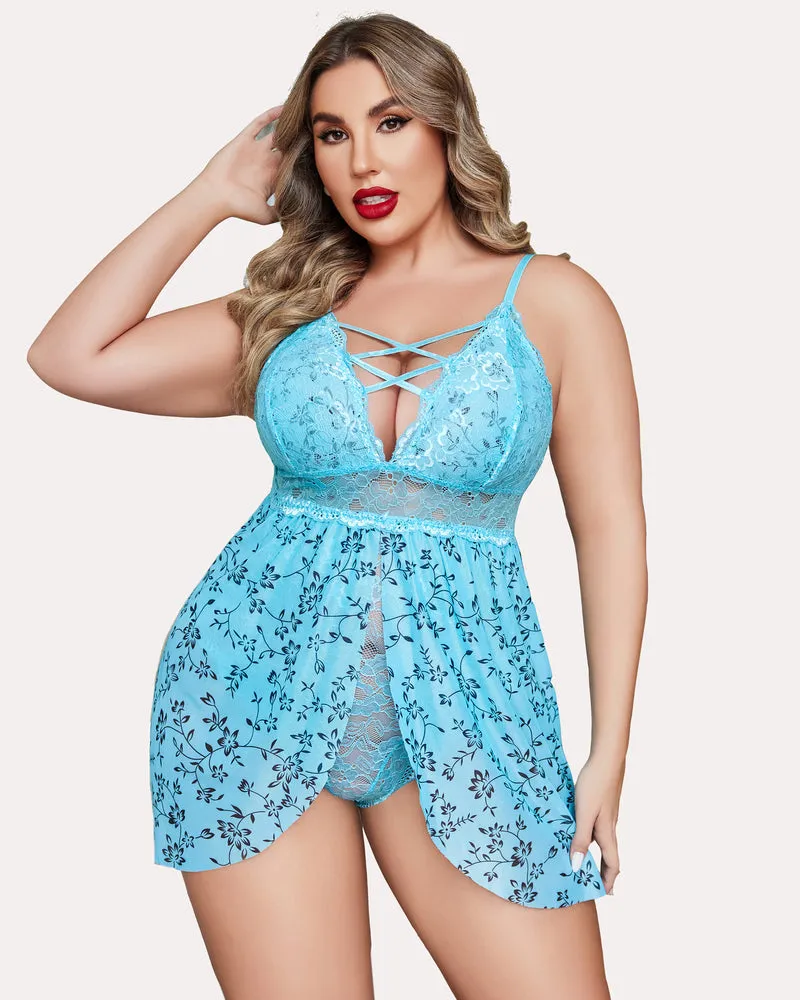 Plus Size Leopard Snap Crotch Babydoll