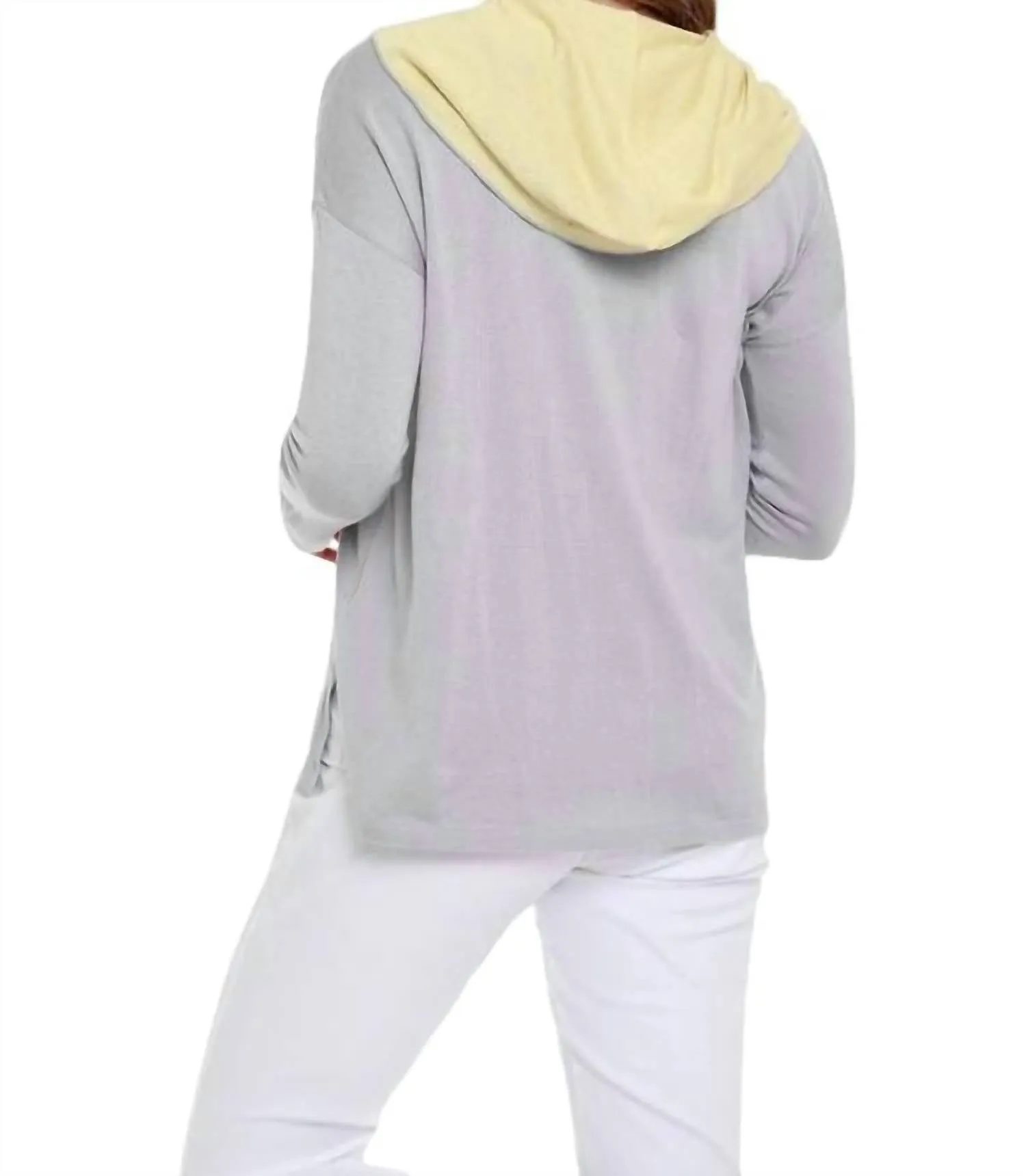 "love Me" Hooded Cardigan In Gray/yellow