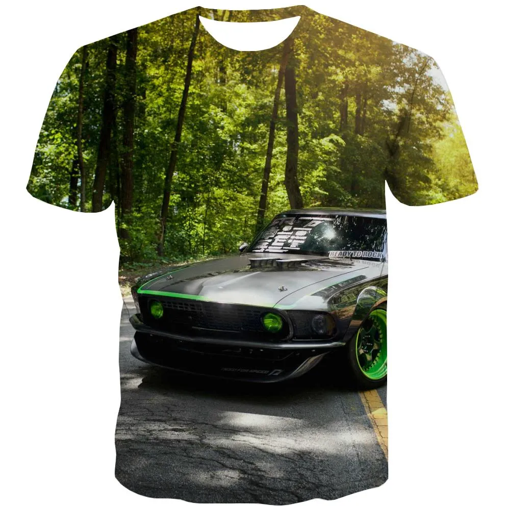 Racing Car T-shirt Men Metal Tshirts Cool City T-shirts Graphic Gray T-shirts 3d Retro Tshirt Printed