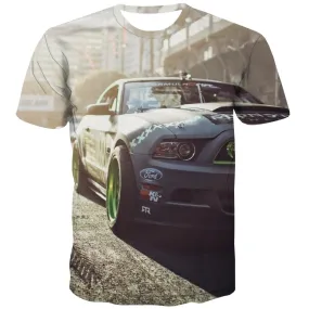 Racing Car T-shirt Men Metal Tshirts Cool City Tshirts Casual Gray T-shirts 3d Retro T shirts Funny