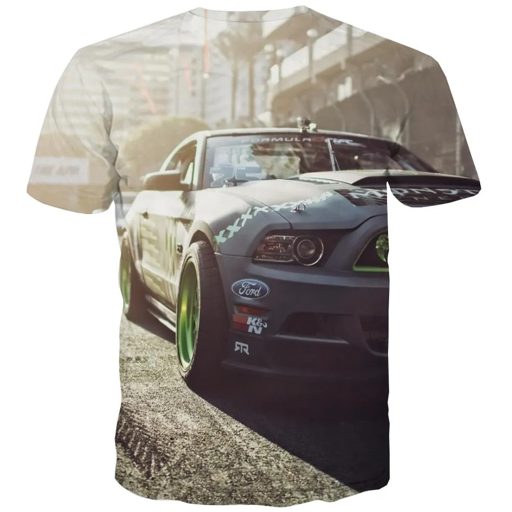 Racing Car T-shirt Men Metal Tshirts Cool City Tshirts Casual Gray T-shirts 3d Retro T shirts Funny