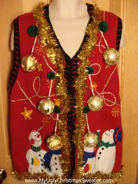 Red Christmas Sweater Vest with Ornaments