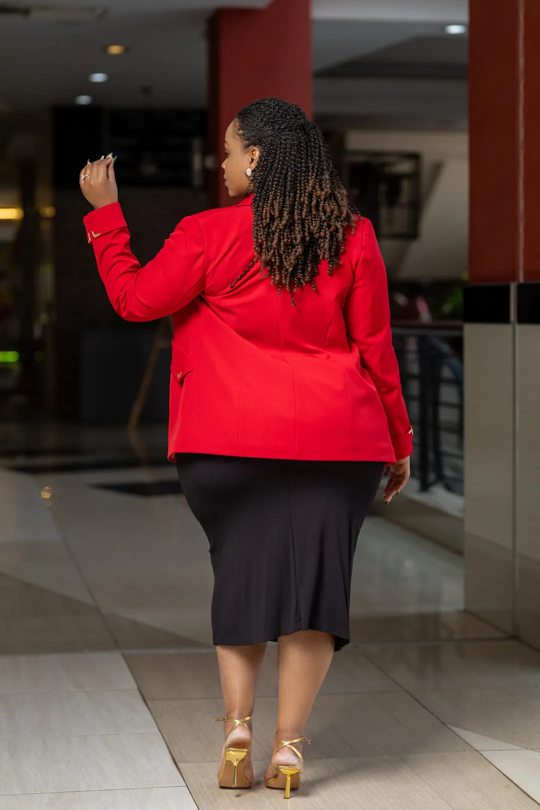 Red gold button blazer