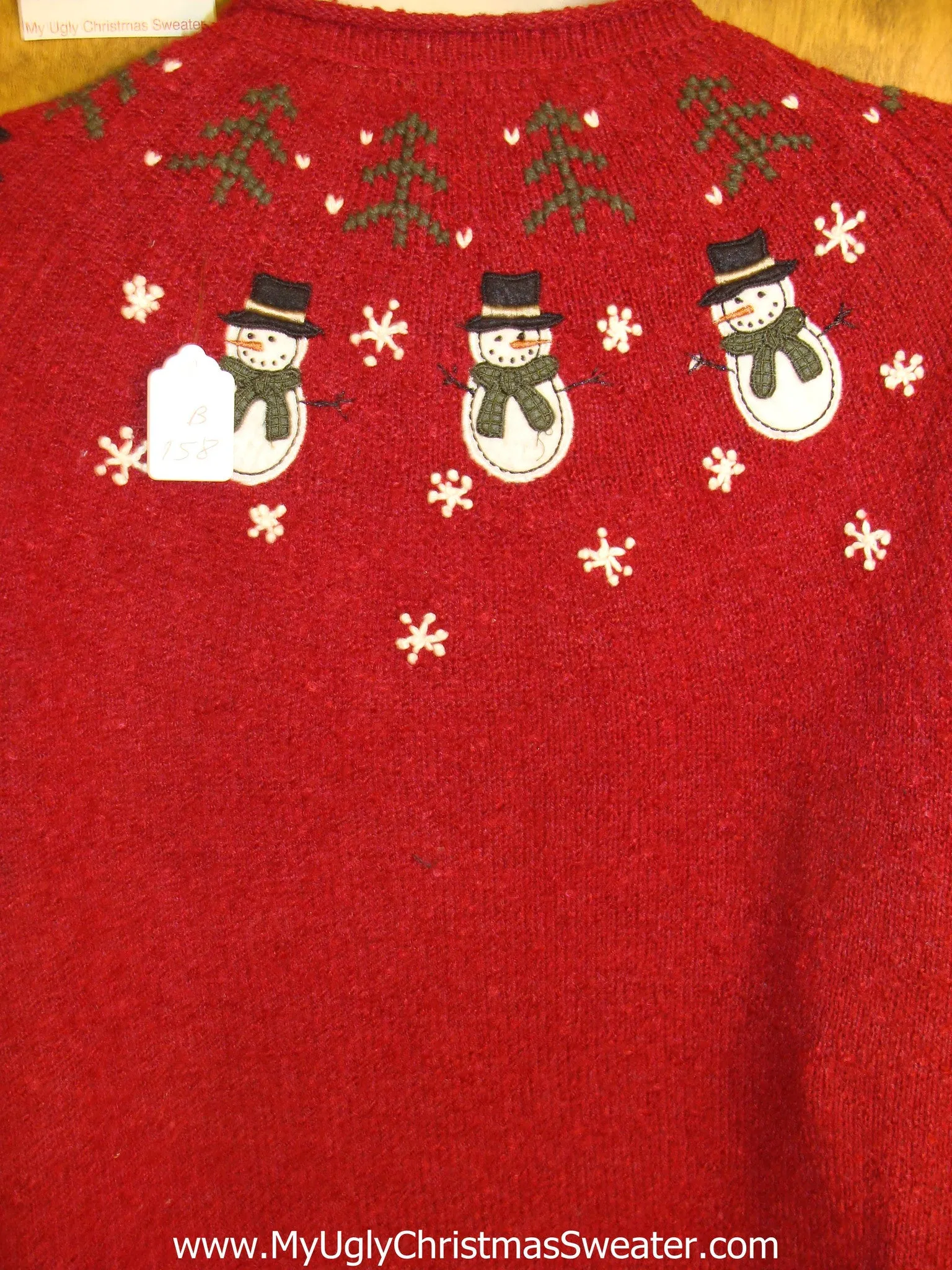 Red Knit with Nordic Snowmen Hottie Guy Ugly Christmas Sweater