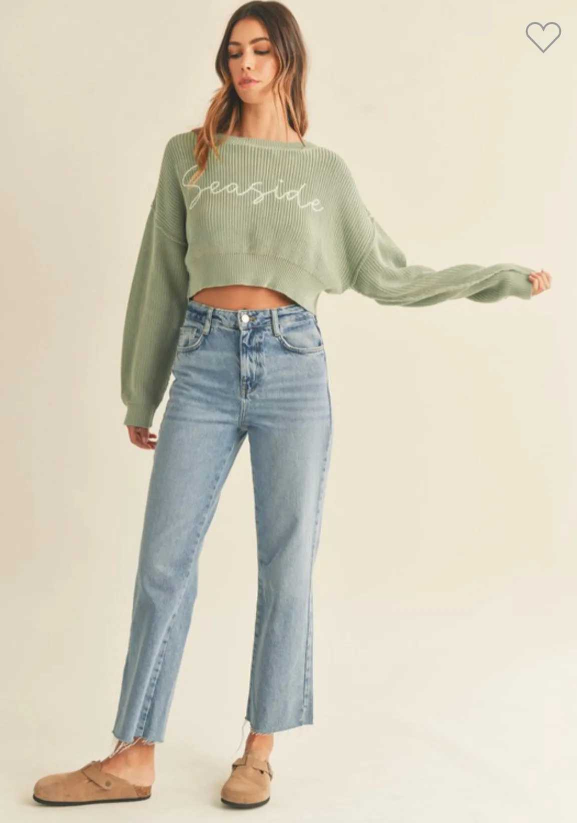 Sage seaside cropped sweater