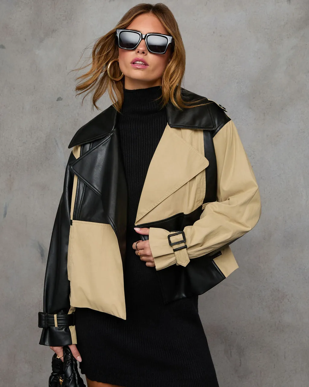 See Me Now Color Block Leather Jacket