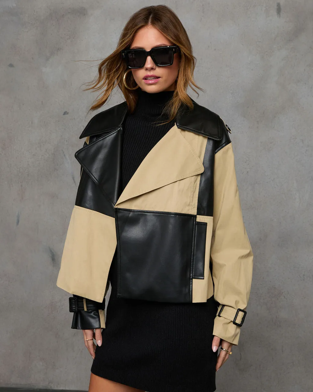 See Me Now Color Block Leather Jacket