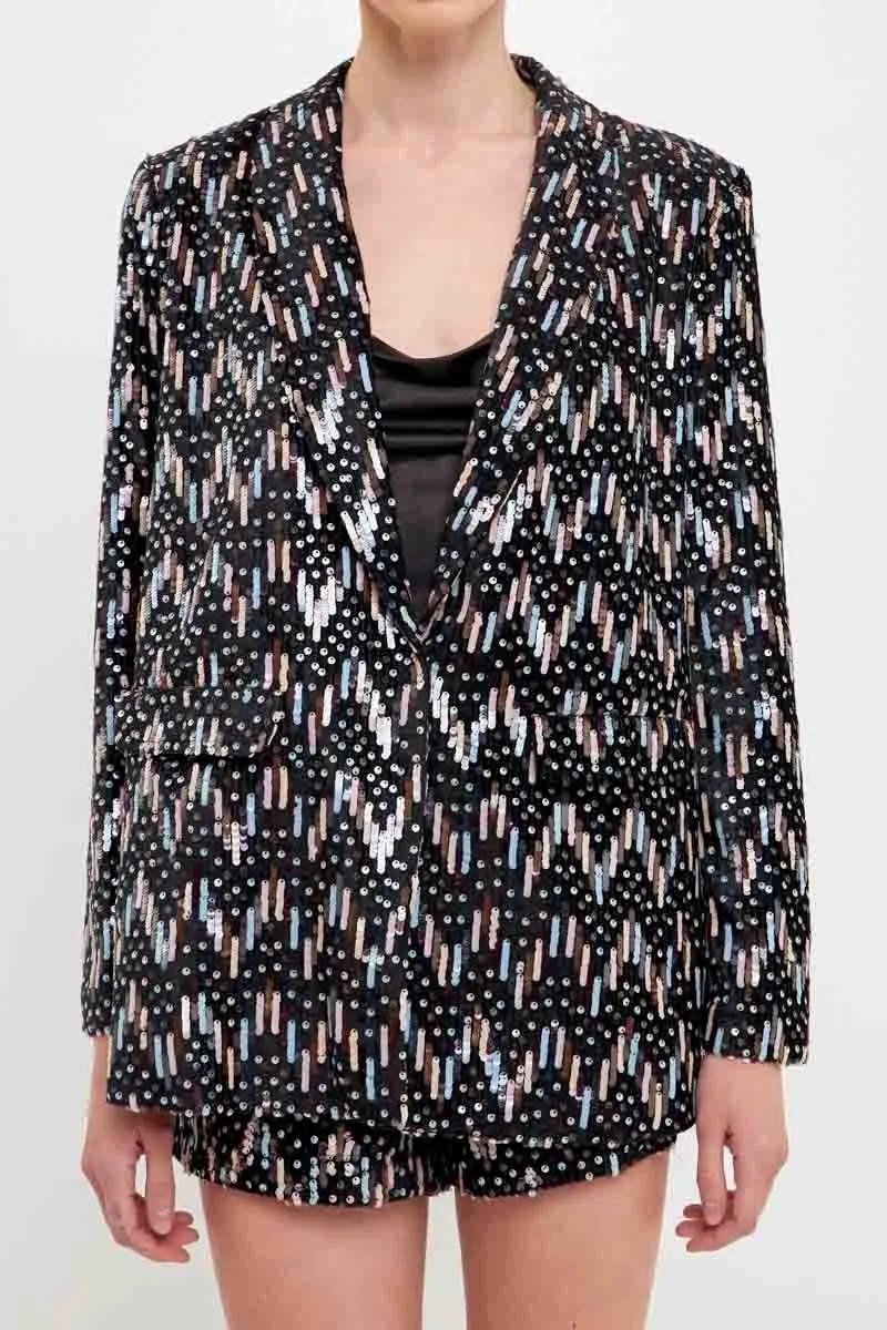 Sequin Single-Breasted Blazer