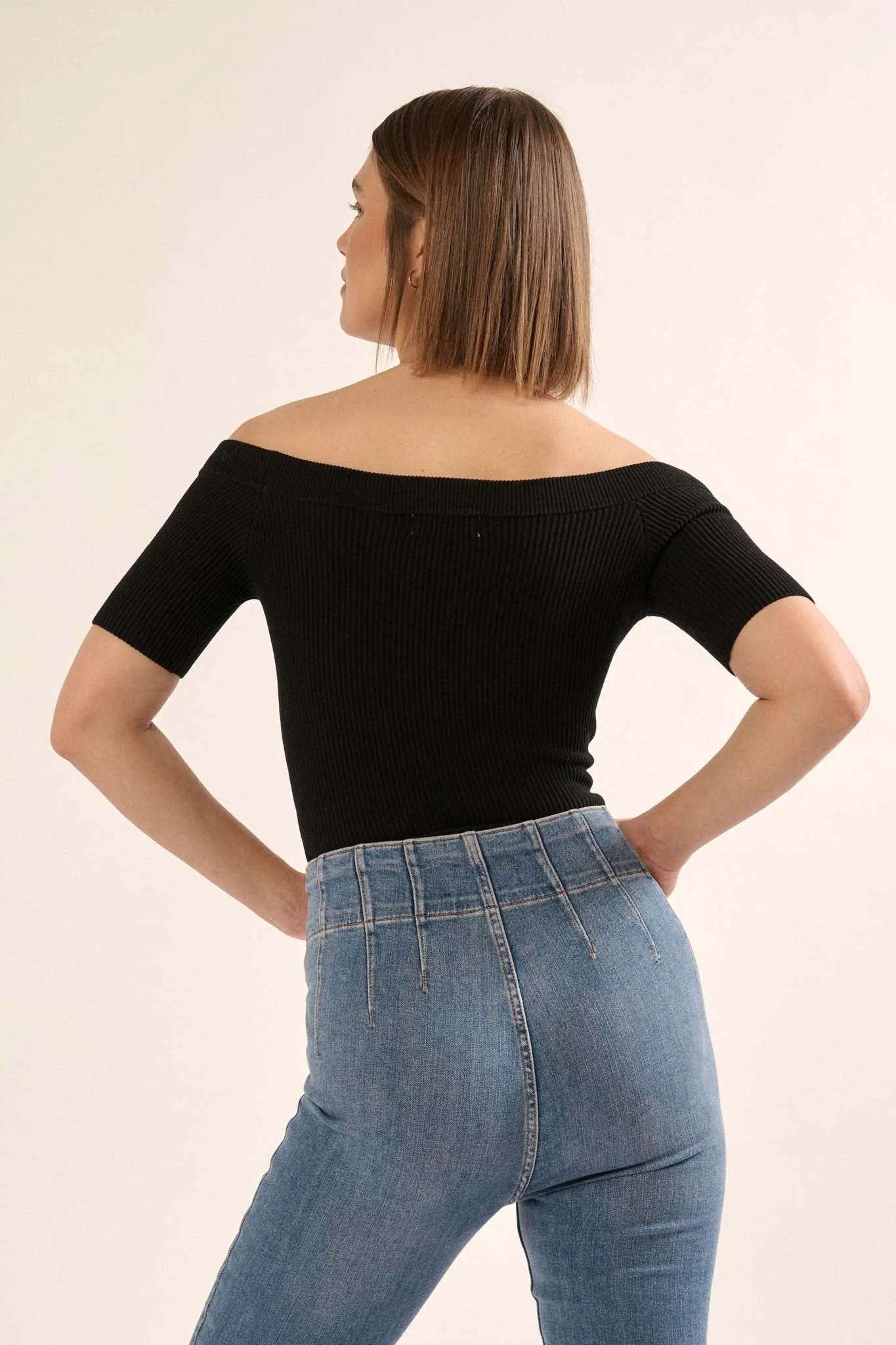 Shaper Fit Off-Shoulder Rib-Knit Bodysuit