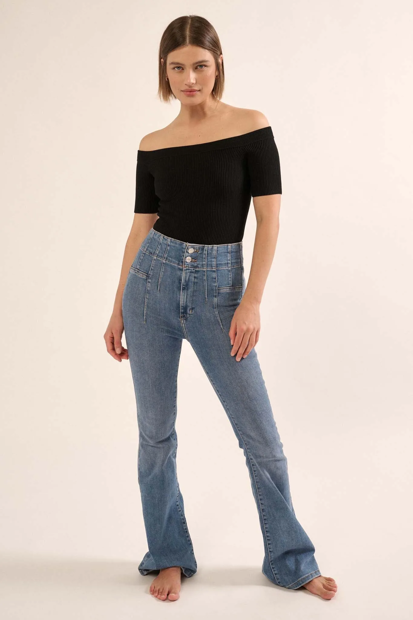 Shaper Fit Off-Shoulder Rib-Knit Bodysuit