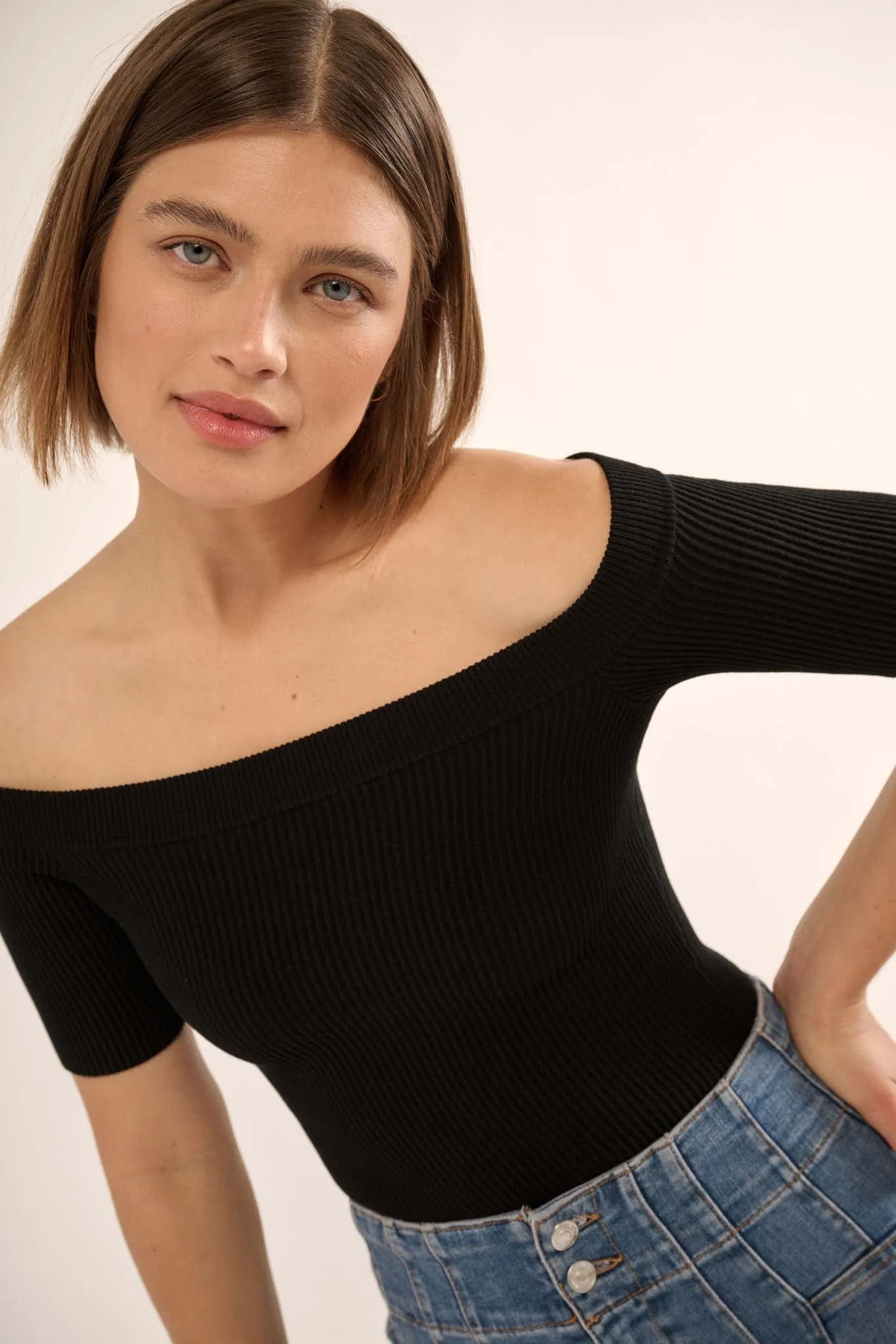 Shaper Fit Off-Shoulder Rib-Knit Bodysuit