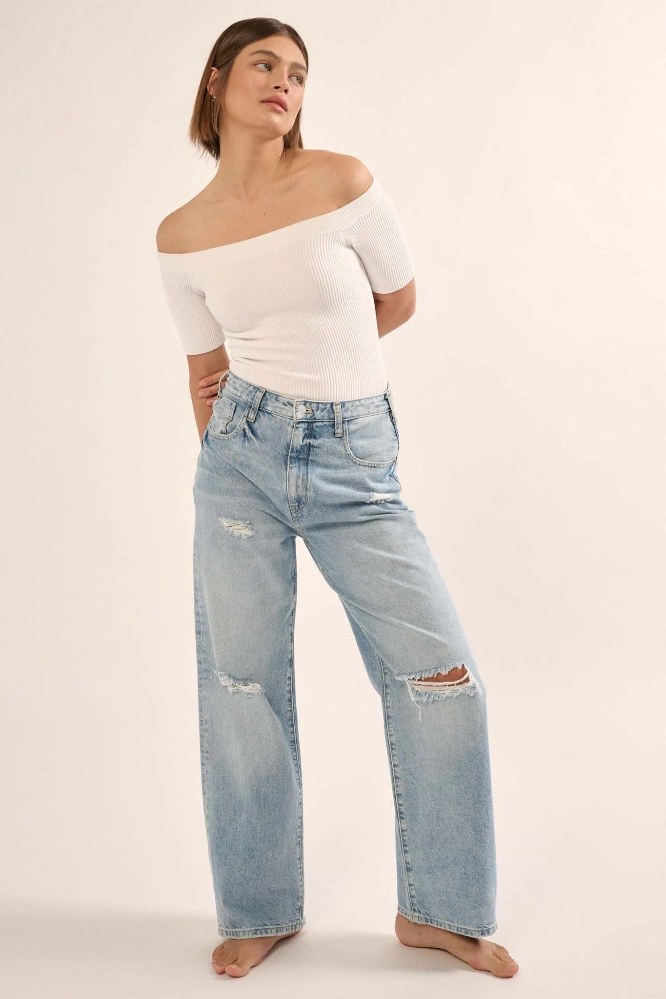 Shaper Fit Off-Shoulder Rib-Knit Bodysuit