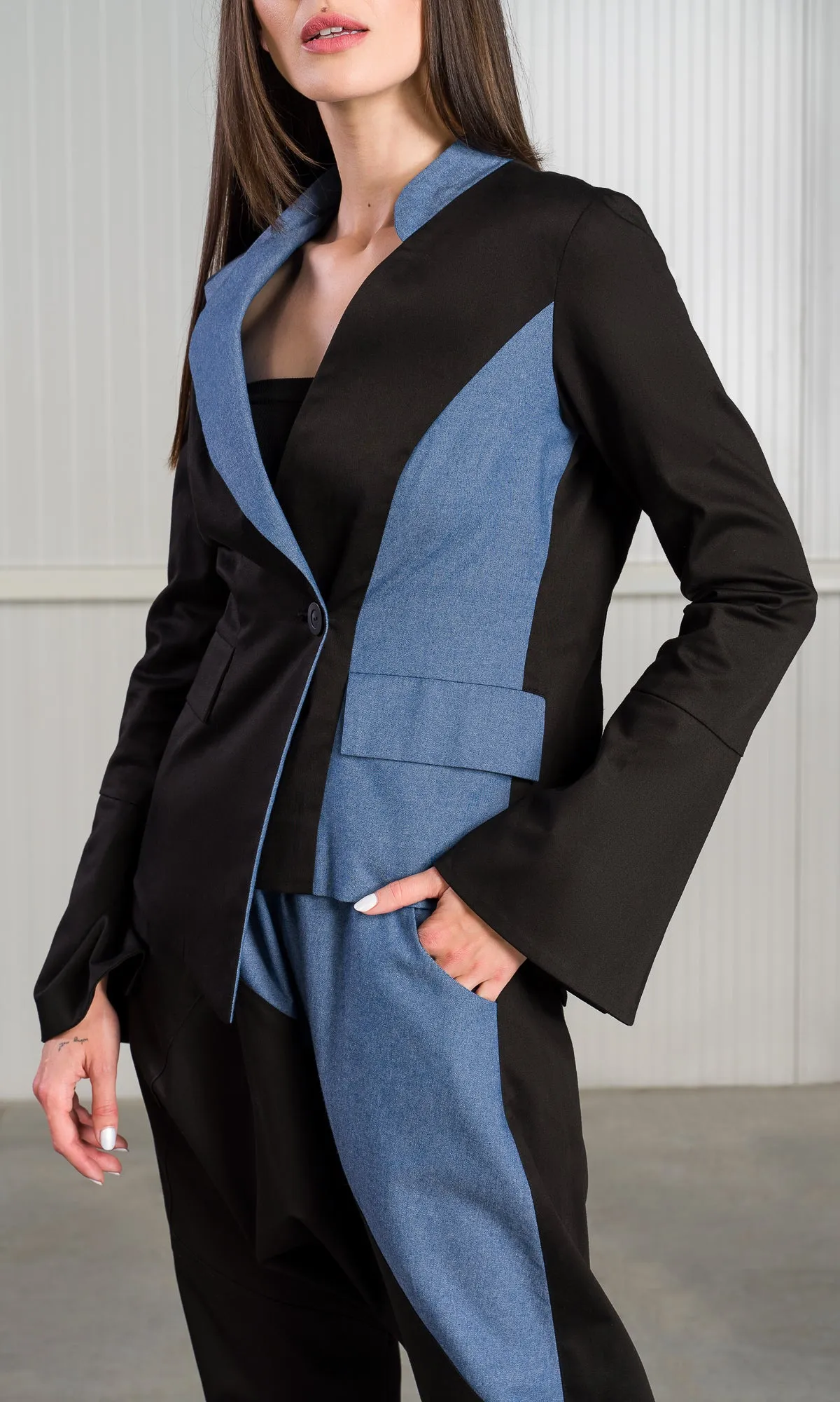 Short Asymmetric Blazer with Flared Sleeves