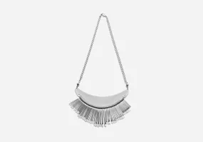 Silver Fringe Bib Statement Necklace