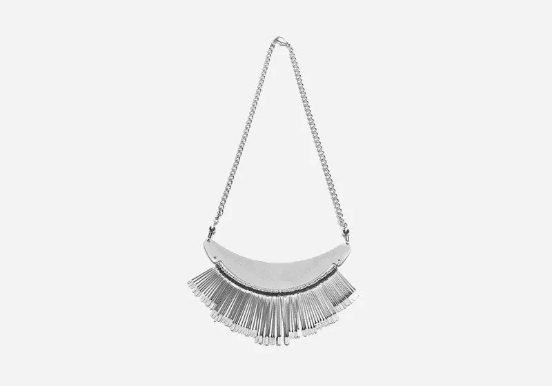 Silver Fringe Bib Statement Necklace