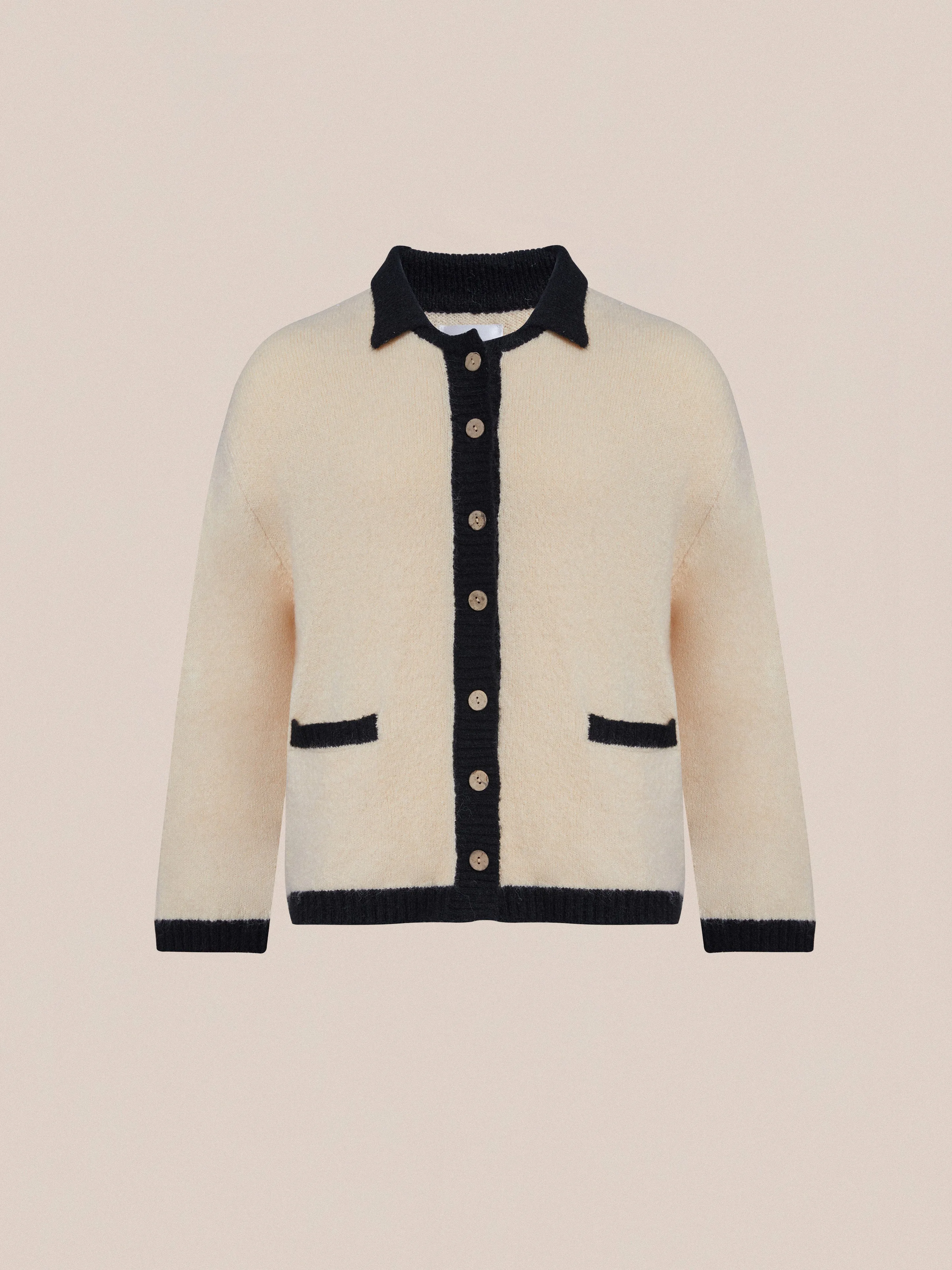 Sima Contrast Collar Knitted Cardigan