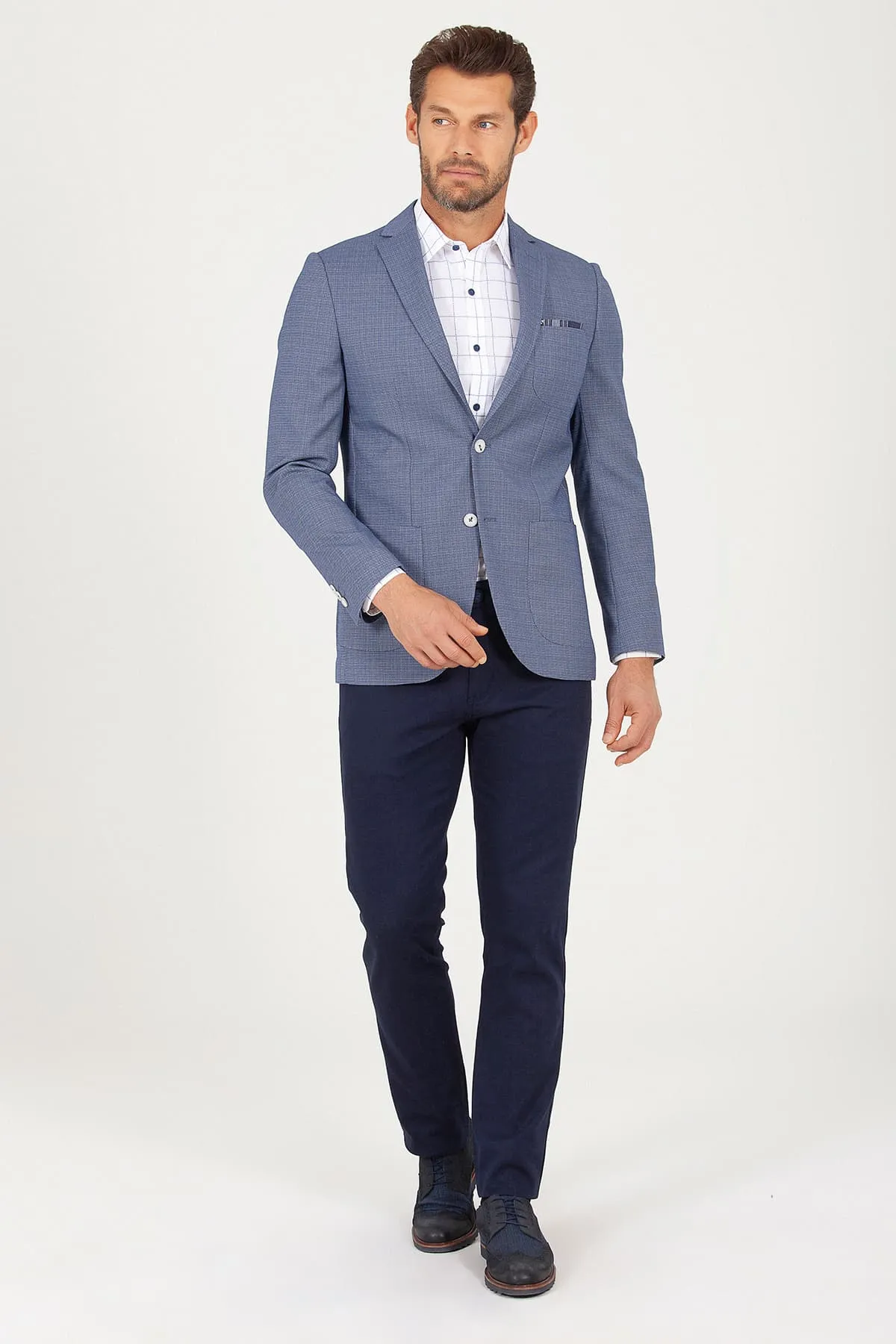 Slim Fit Notch Lapel Blue Casual Blazer