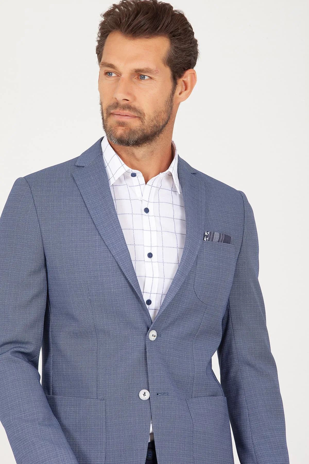 Slim Fit Notch Lapel Blue Casual Blazer