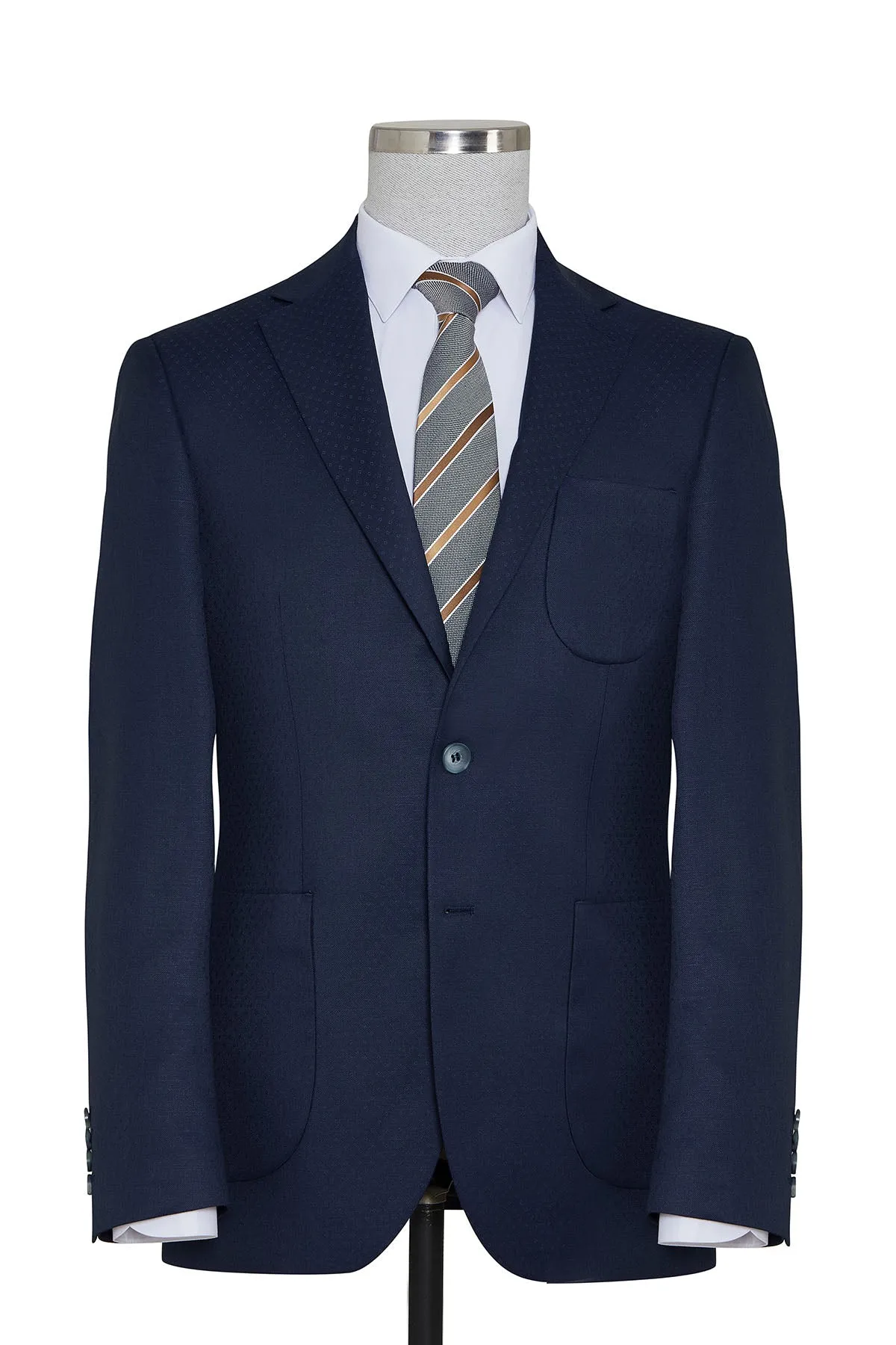 Slim Fit Notch Lapel Navy Linen Casual Blazer