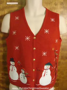 Snowmen Enjoying Winter Holiday Funny Christmas Sweater Vest