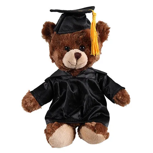 Soft Plush Chocolate Sitting Teddy Bear in Graduation Cap & Gown Stuffed Animal