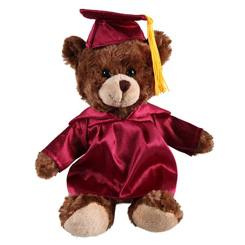 Soft Plush Chocolate Sitting Teddy Bear in Graduation Cap & Gown Stuffed Animal