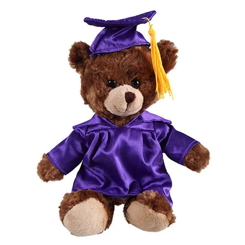 Soft Plush Chocolate Sitting Teddy Bear in Graduation Cap & Gown Stuffed Animal