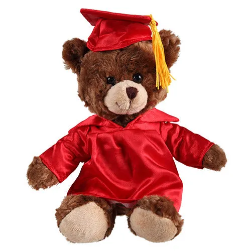 Soft Plush Chocolate Sitting Teddy Bear in Graduation Cap & Gown Stuffed Animal