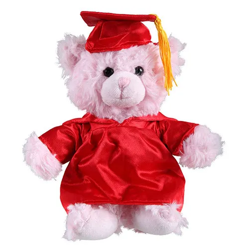 Soft Plush Pink Sitting Teddy Bear in Graduation Cap & Gown Stuffed Animal