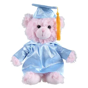 Soft Plush Pink Sitting Teddy Bear in Graduation Cap & Gown Stuffed Animal